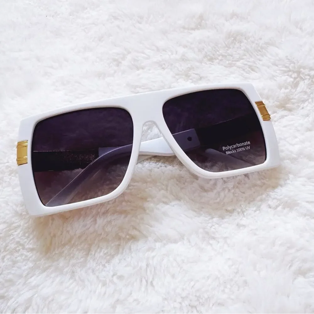 Inez White Oversized Square Sunglasses